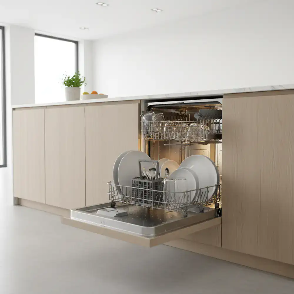 Open vaatwasser in een moderne keuken