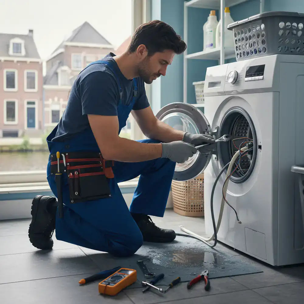 Monteur repareert wasmachine in Utrecht